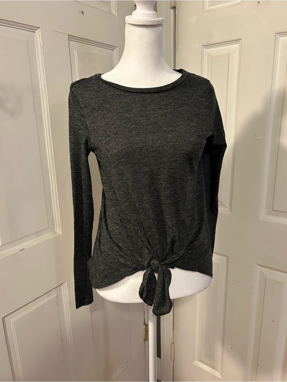 Zara Charcoal Gray Long-Sleeve Tie-Front Top